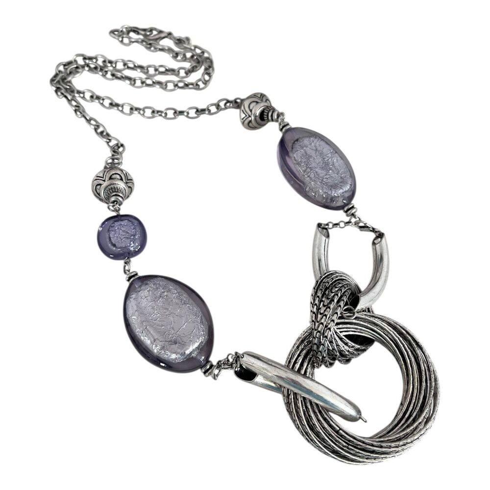 New Premier Designs Necklace Bead Link Pendant Silver Tone Long - 10Q